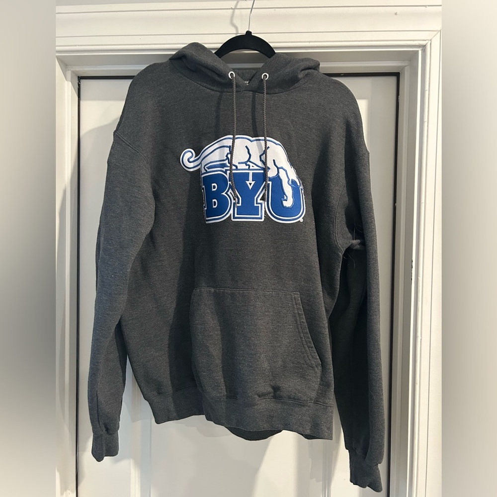 Champion Charcoal Hoodie with Blue and White Logo